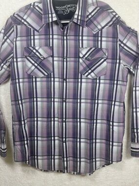 Moonshine Spirit Men’s Purple Plaid Button-Up Shirt XL 0643
